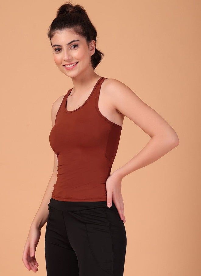 CUKOO Women Solid Brown Tank Top - Image 4
